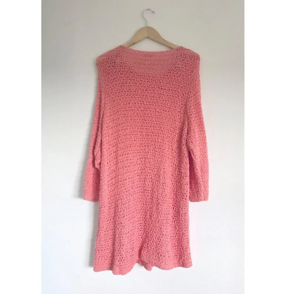 J. Jill XL 100% Cotton Crochet Knit Tunic Sweater Coral Pink Side Button Top